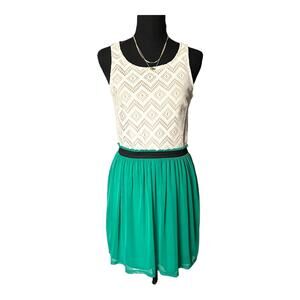 3/$15 Women's Tan Green Elastic Waist Flowy Summer Spring Dress